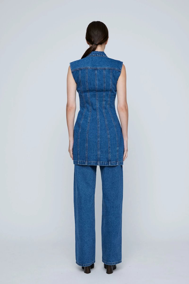 ZIPPER DENIM MINI DRESS-INDIGO Mini Dress Wynn Hamlyn