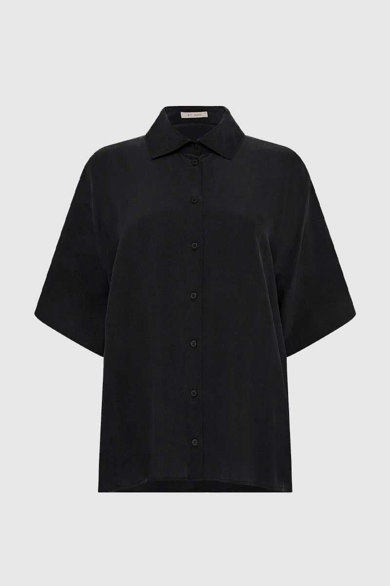UNISEX SILK SHIRT-WASHED BLACK Tops ST AGNI XS Washed Black