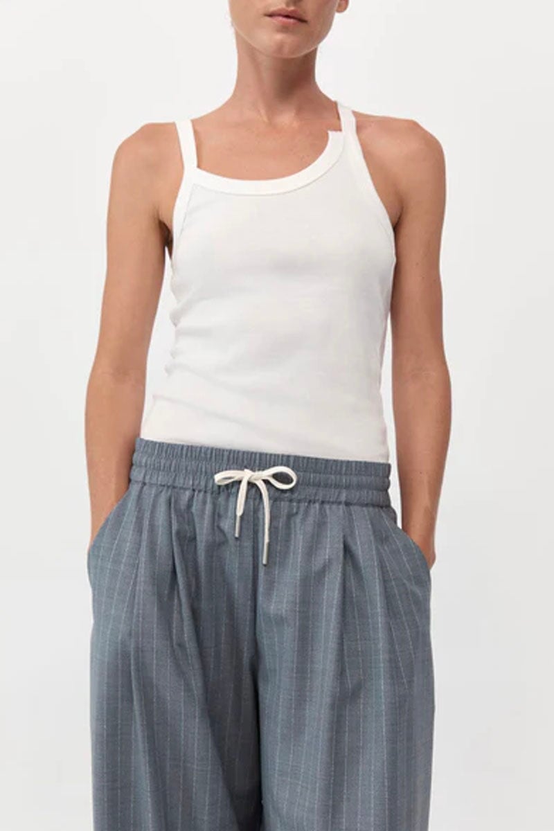 ORGANIC COTTON ABSTRACT SINGLET-WHITE Tops ST AGNI