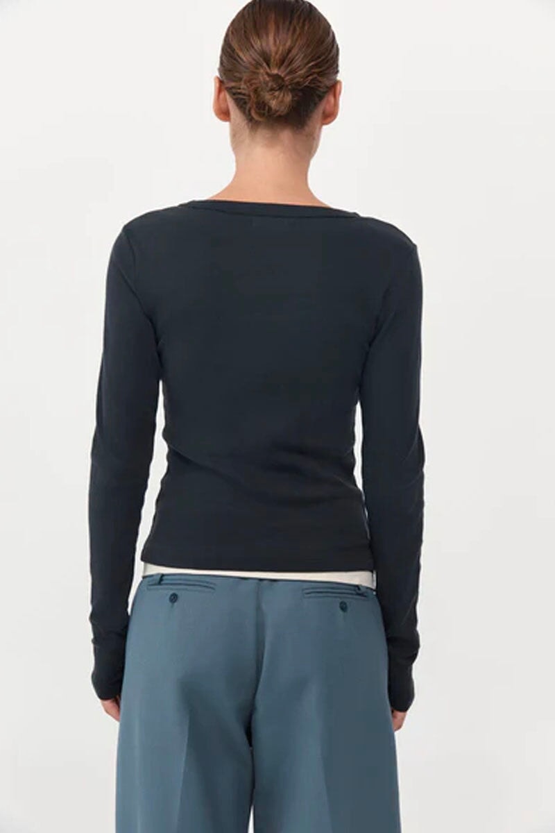 ORGANIC COTTON LONG SLEEVE TOP-BLACK Tops ST AGNI