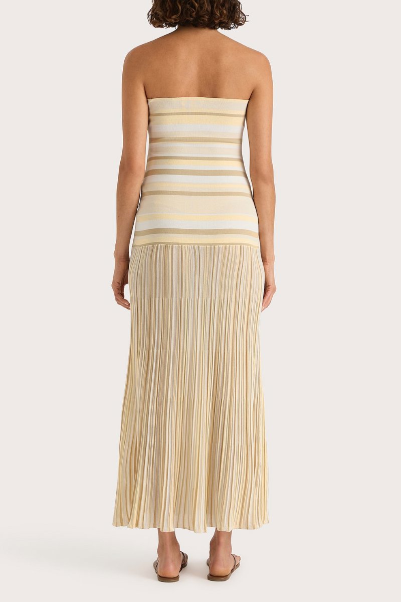CITARA STRAPLESS DRESS-BUTTER STRIPE Maxi Dress Faithfull the Brand