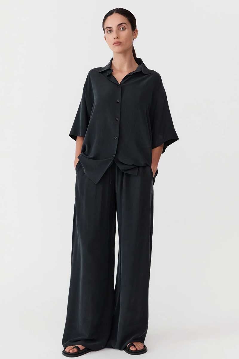 RELAXED SILK PANTS-WASHED BLACK Pants ST AGNI