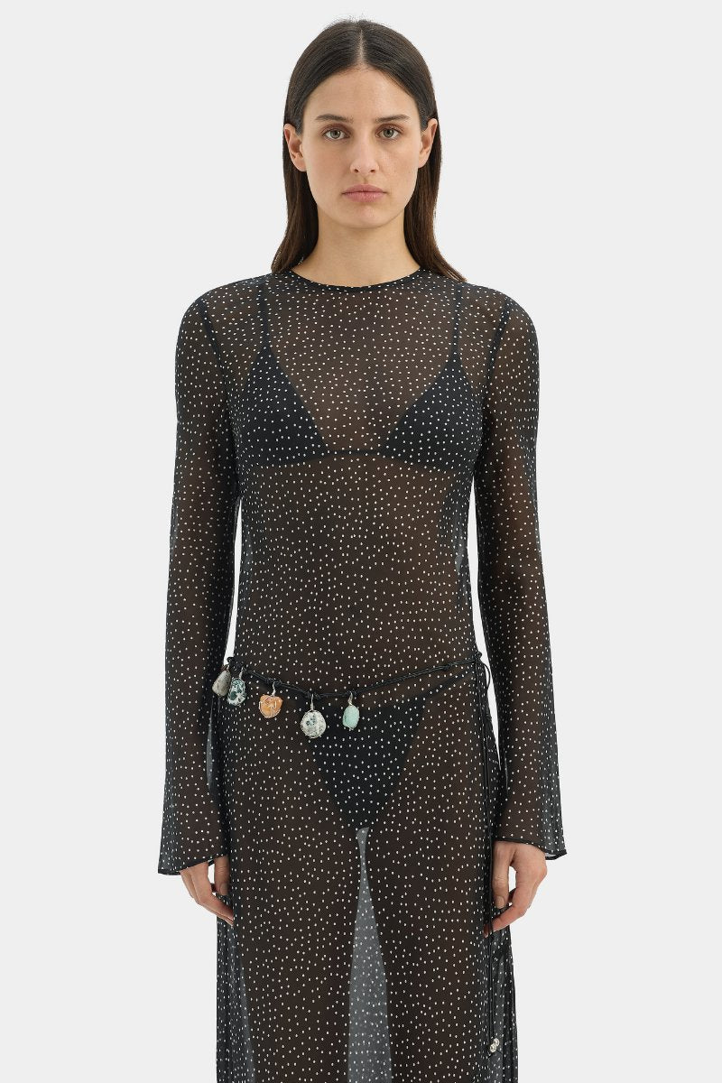 LISANDER LONG SLEEVE DRESS-POLKA DOT NERO Maxi Dress SIR.