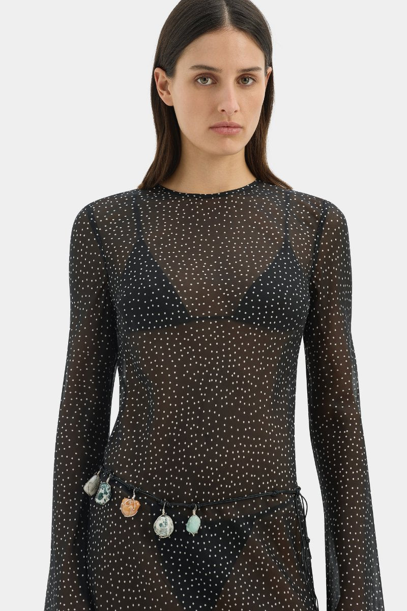LISANDER LONG SLEEVE DRESS-POLKA DOT NERO Maxi Dress SIR.