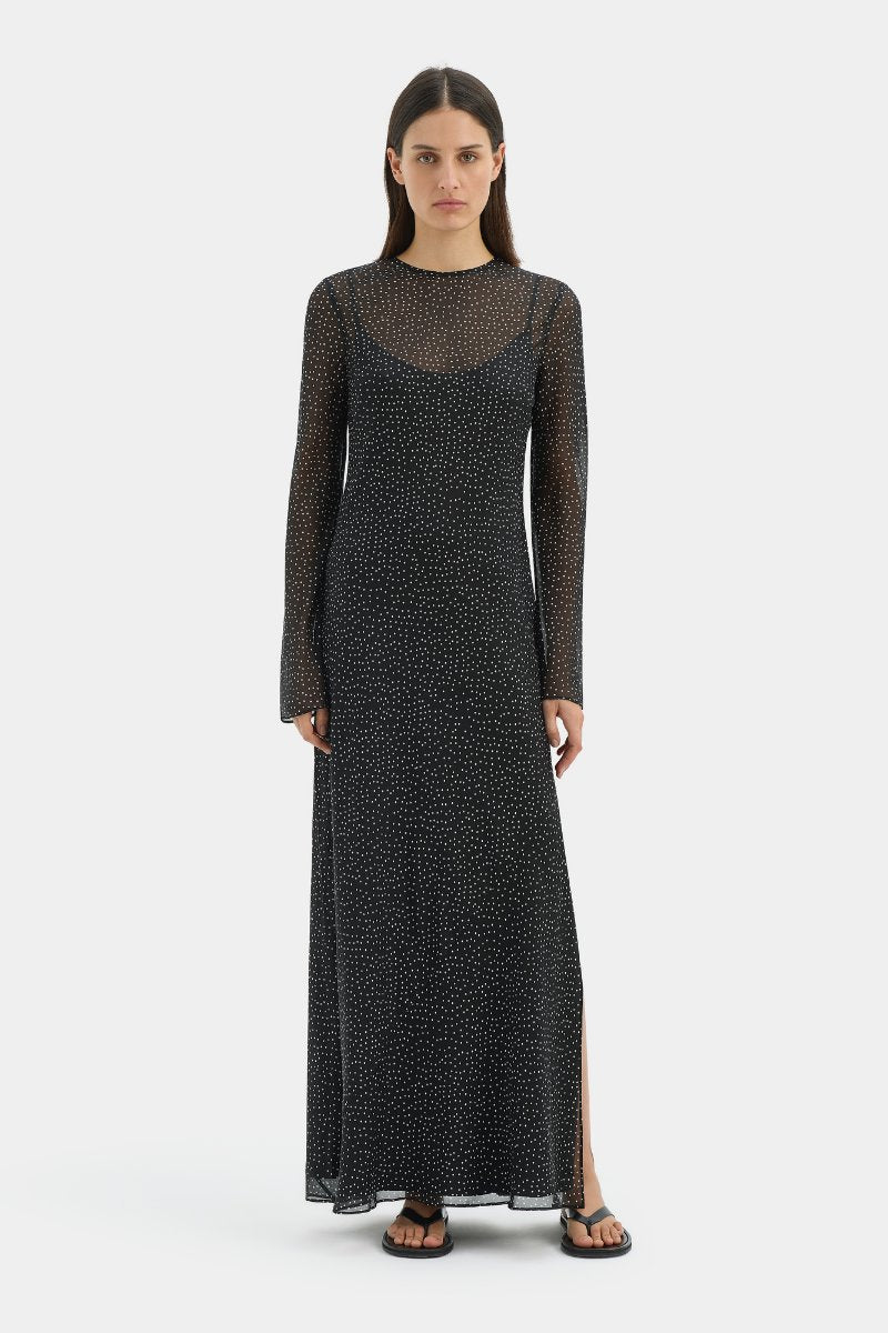 LISANDER LONG SLEEVE DRESS-POLKA DOT NERO Maxi Dress SIR.
