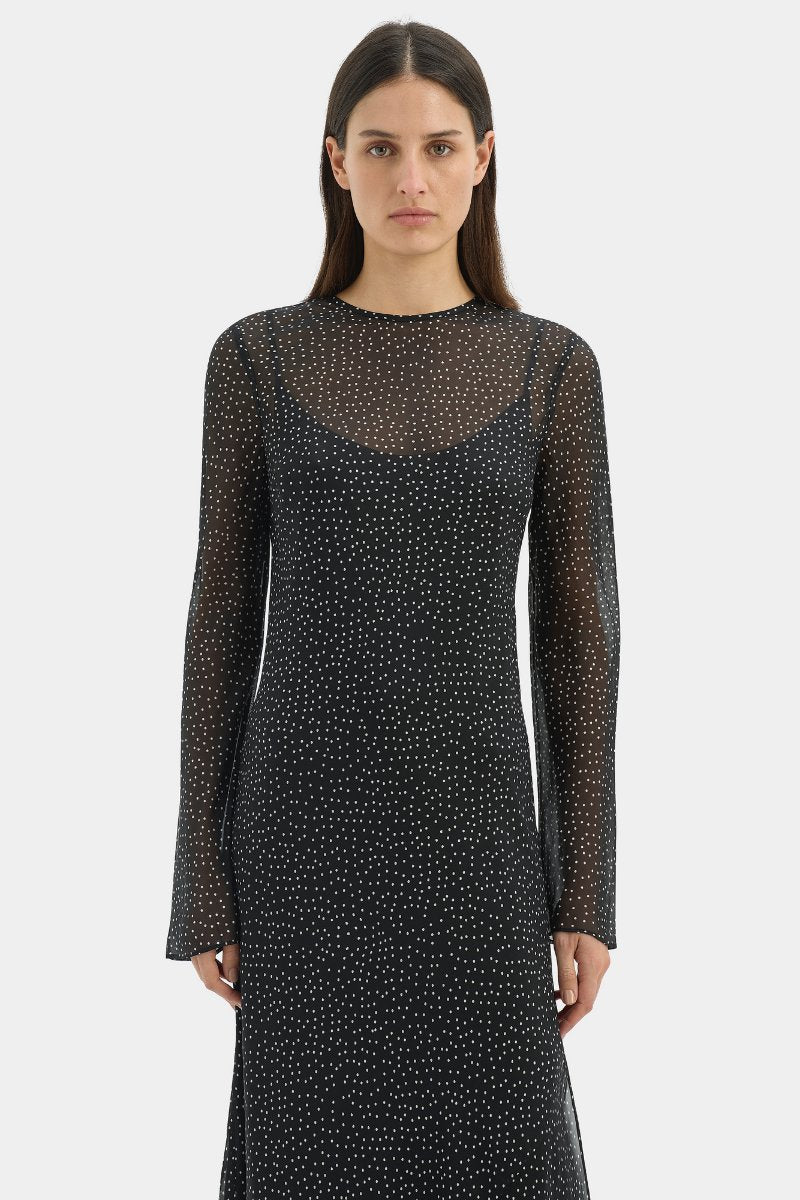 LISANDER LONG SLEEVE DRESS-POLKA DOT NERO Maxi Dress SIR.