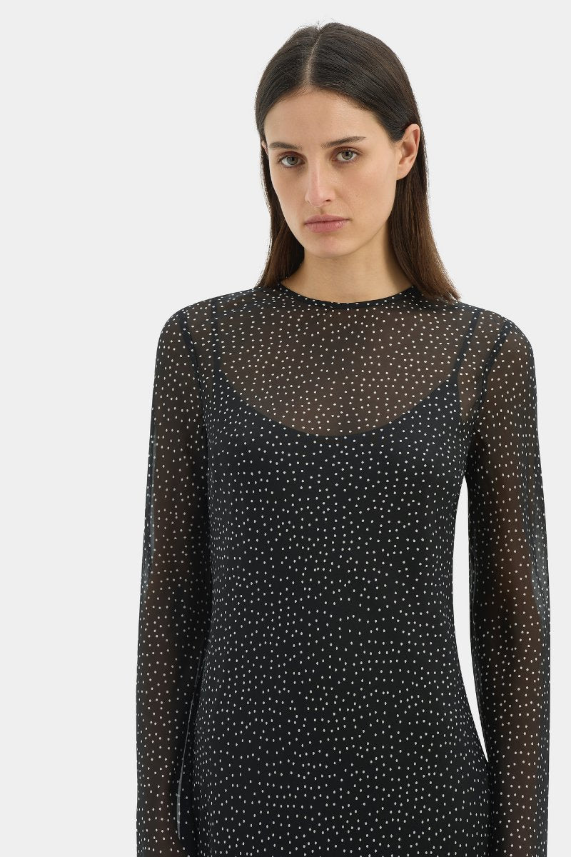 LISANDER LONG SLEEVE DRESS-POLKA DOT NERO Maxi Dress SIR.