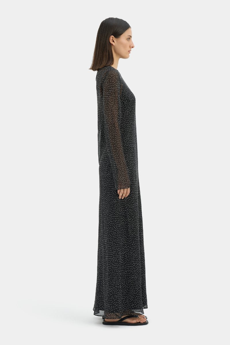 LISANDER LONG SLEEVE DRESS-POLKA DOT NERO Maxi Dress SIR.