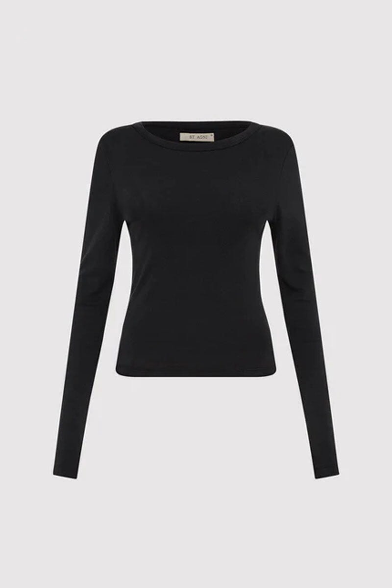 ORGANIC COTTON LONG SLEEVE TOP-BLACK Tops ST AGNI XS Black