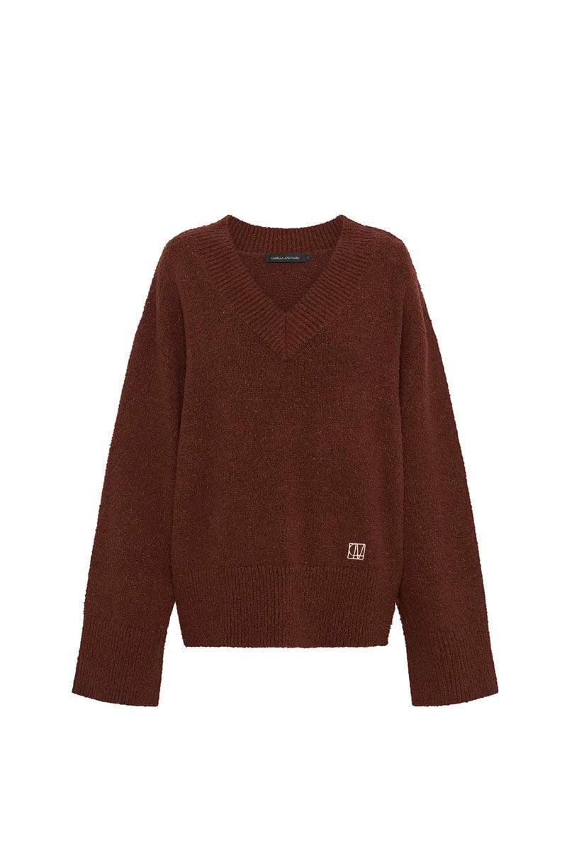 BAUER V NECK SWEATER-REDWOOD Sweats Camilla and Marc