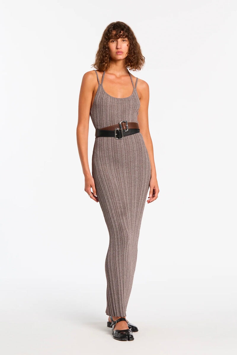 IMPASTO RIBBED HALTER MIDI DRESS-CHOCOLATE Dress SIR. 0 Chocolate