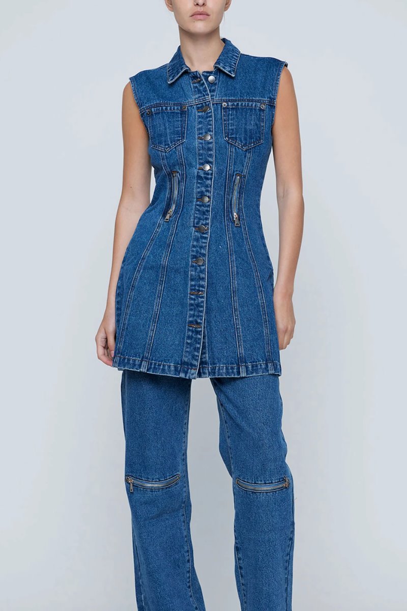 ZIPPER DENIM MINI DRESS-INDIGO Mini Dress Wynn Hamlyn