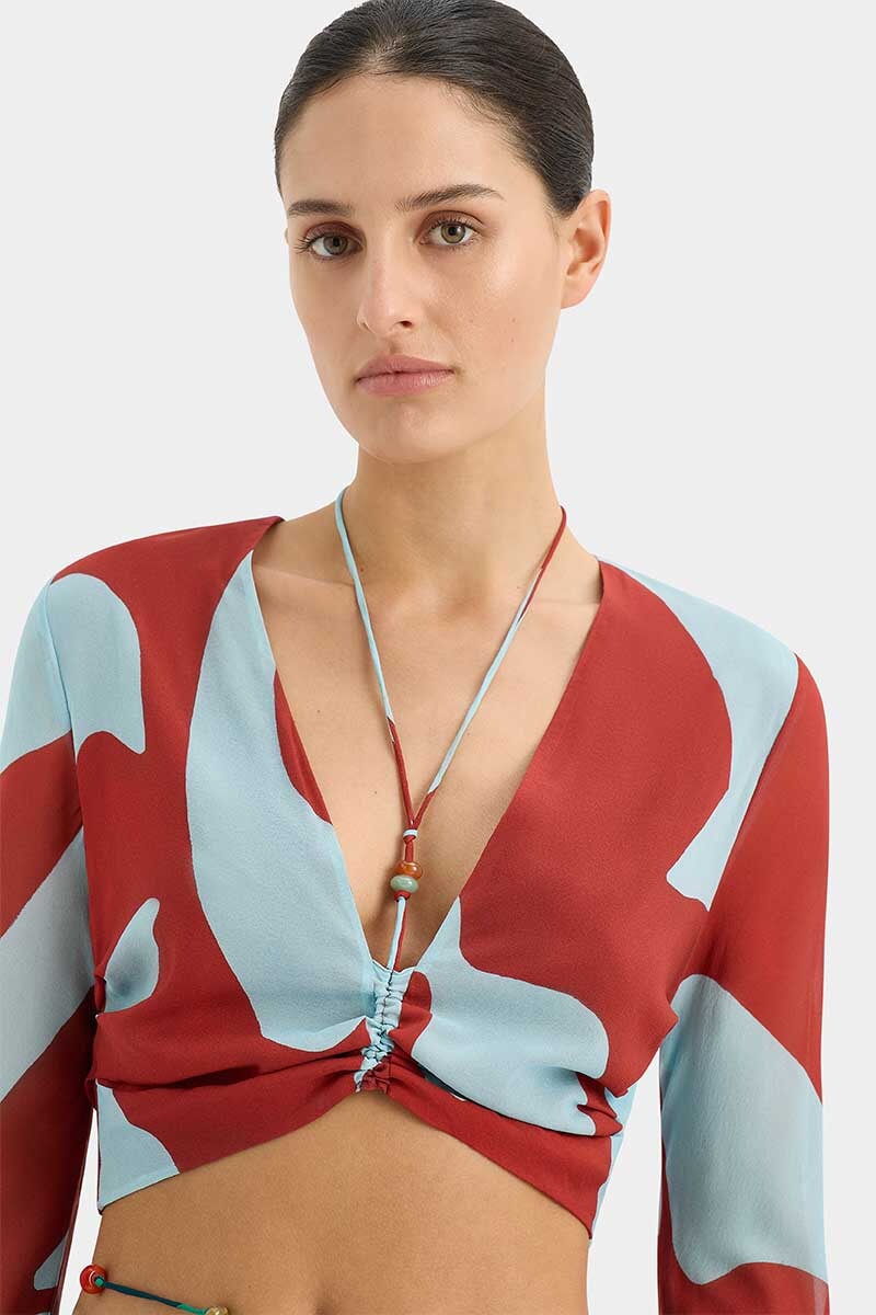 FRANKIE GATHERED SLEEVE TOP-RUBY REFLECTION Tops SIR.