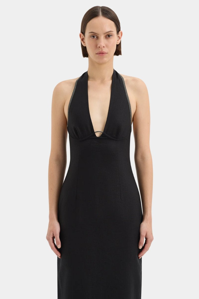 VIOLET HALTER MIDI DRESS-BLACK Midi Dress SIR.