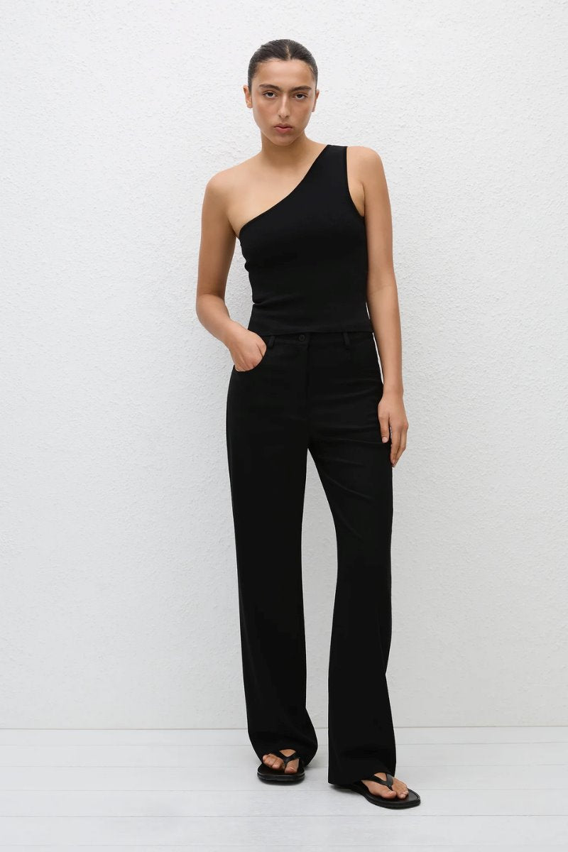 ASYMMETRIC KNIT TANK-BLACK Tops Matteau