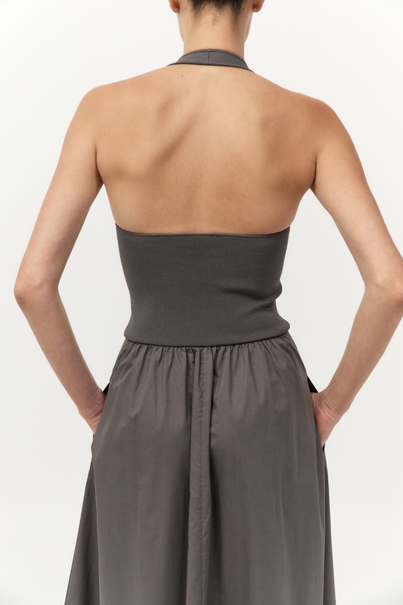 HALTER GATHERED DRESS-KHAKI Maxi Dress ST AGNI