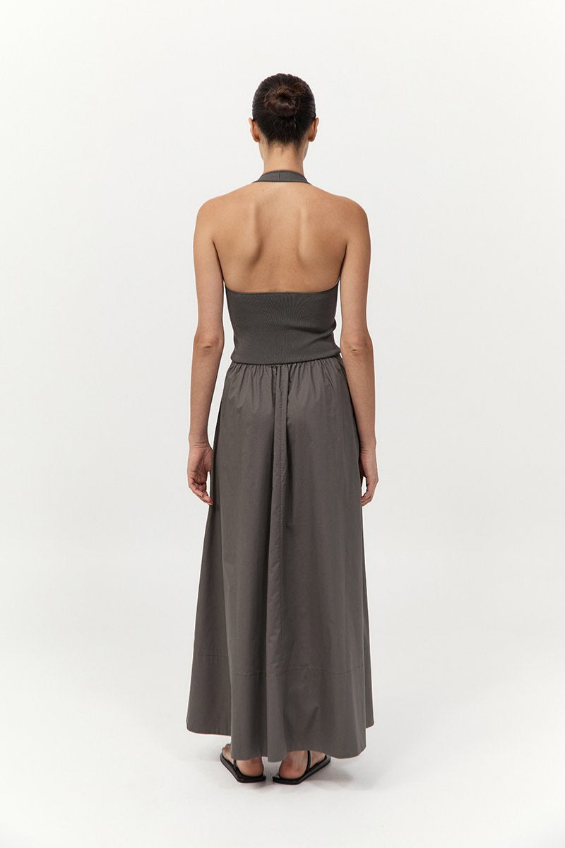 HALTER GATHERED DRESS-KHAKI Maxi Dress ST AGNI
