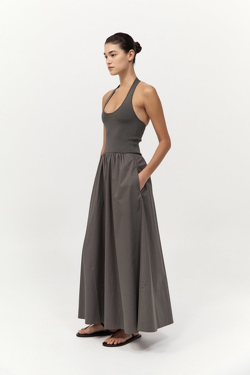 HALTER GATHERED DRESS-KHAKI Maxi Dress ST AGNI