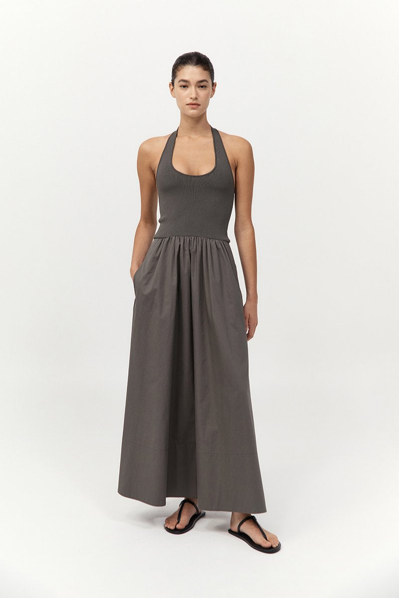 HALTER GATHERED DRESS-KHAKI Maxi Dress ST AGNI