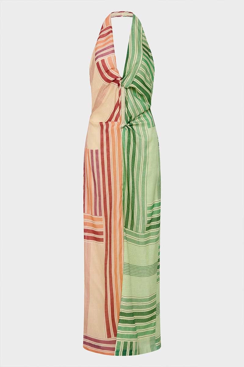 MARISOL TWIST MIDI DRESS-MULTI PATCHWORK STRIPE Dress SIR. 0 Multi Patchwork Stripe