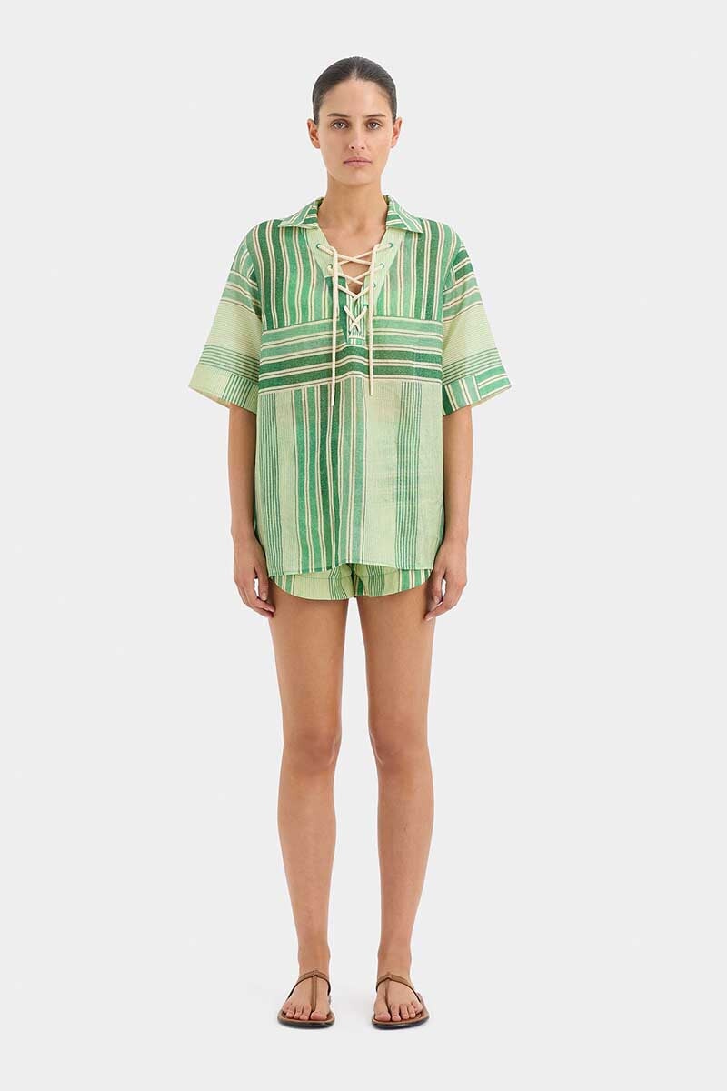 MARISOL CORDED SHIRT-GREEN PATCHWORK STRIPE Tops SIR.