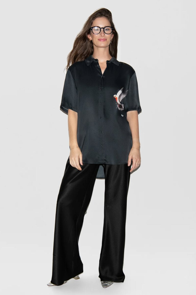 SHORT SLEEVE BOYFRIEND SHIRT-BLEEDING DOVE Tops Silk Laundry