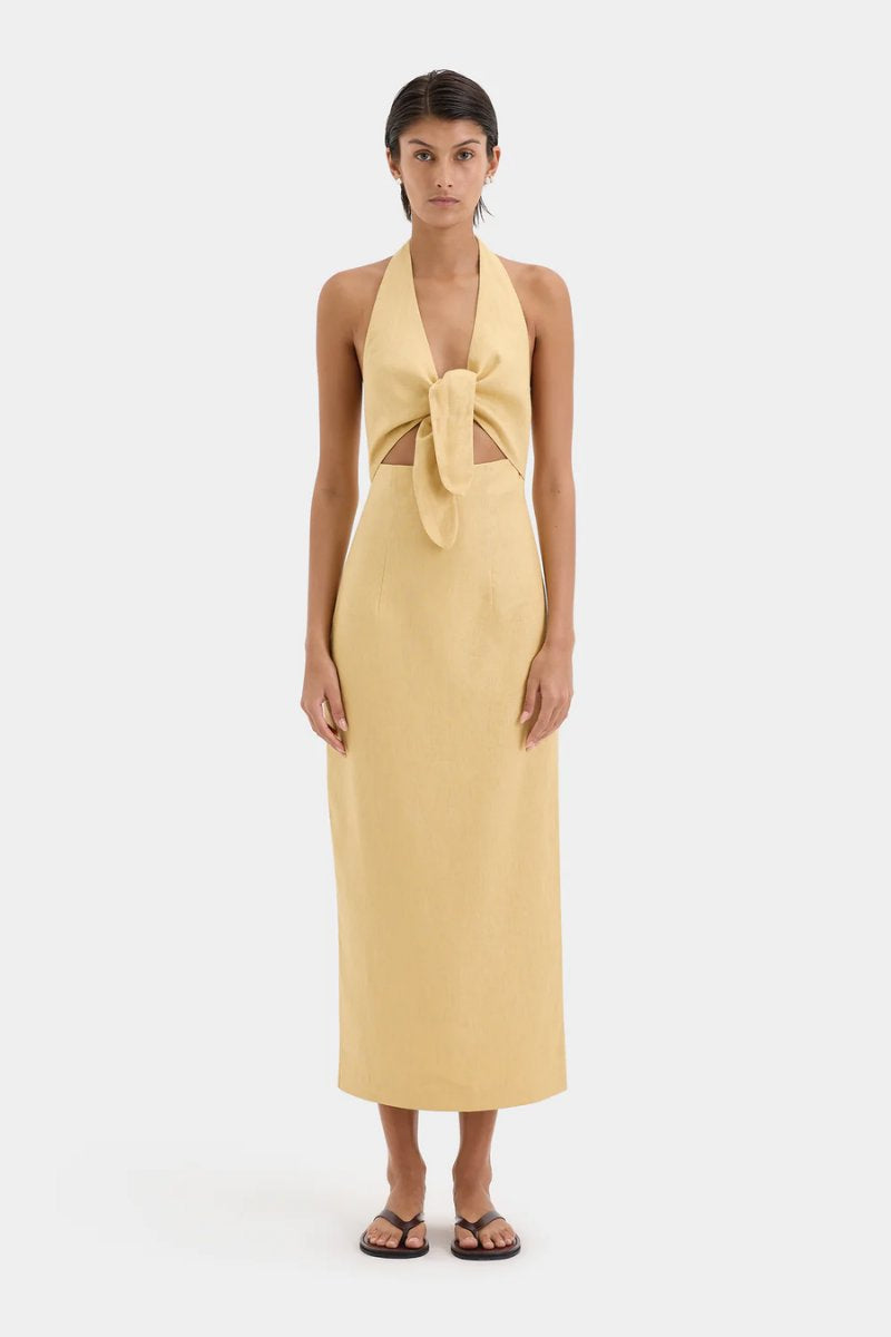CARLOTTA TIE MIDI DRESS-RAFFIA Midi Dress SIR.