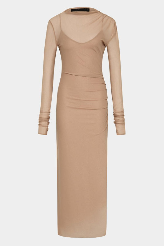 RUBY DRAPED GOWN-LIGHT TAN Midi Dress SIR.