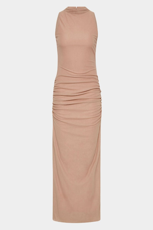 RUBY OPEN BACK GOWN-LIGHT TAN Midi Dress SIR.