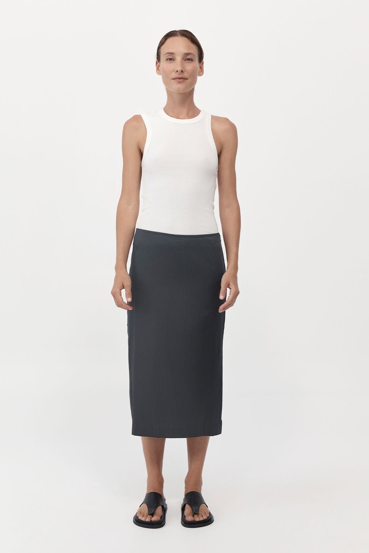 SOFT SILK MIDI SKIRT-WASHED BLACK Skirts ST AGNI
