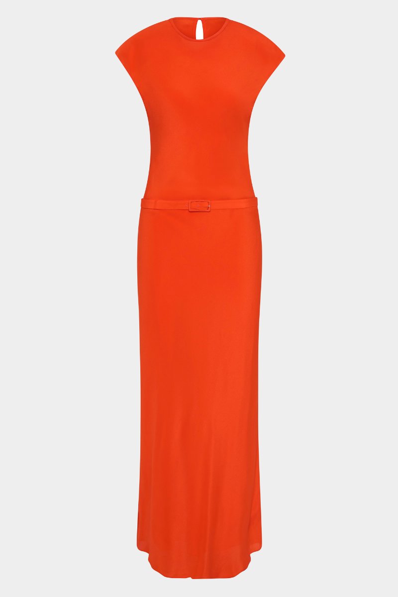FRESCA BELTED MIDI DRESS-TANGERINE Midi Dress SIR.