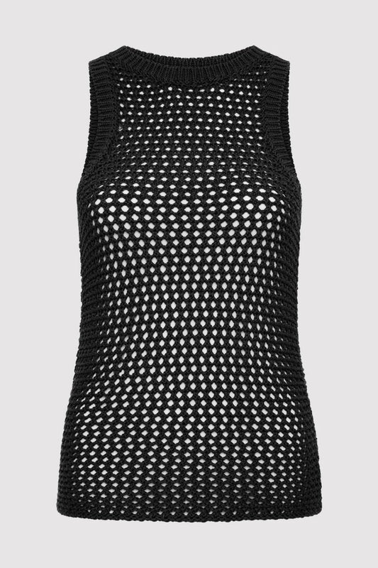 COTTON CROCHET TANK-BLACK Tops ST AGNI