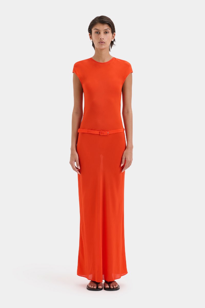 FRESCA BELTED MIDI DRESS-TANGERINE Midi Dress SIR.