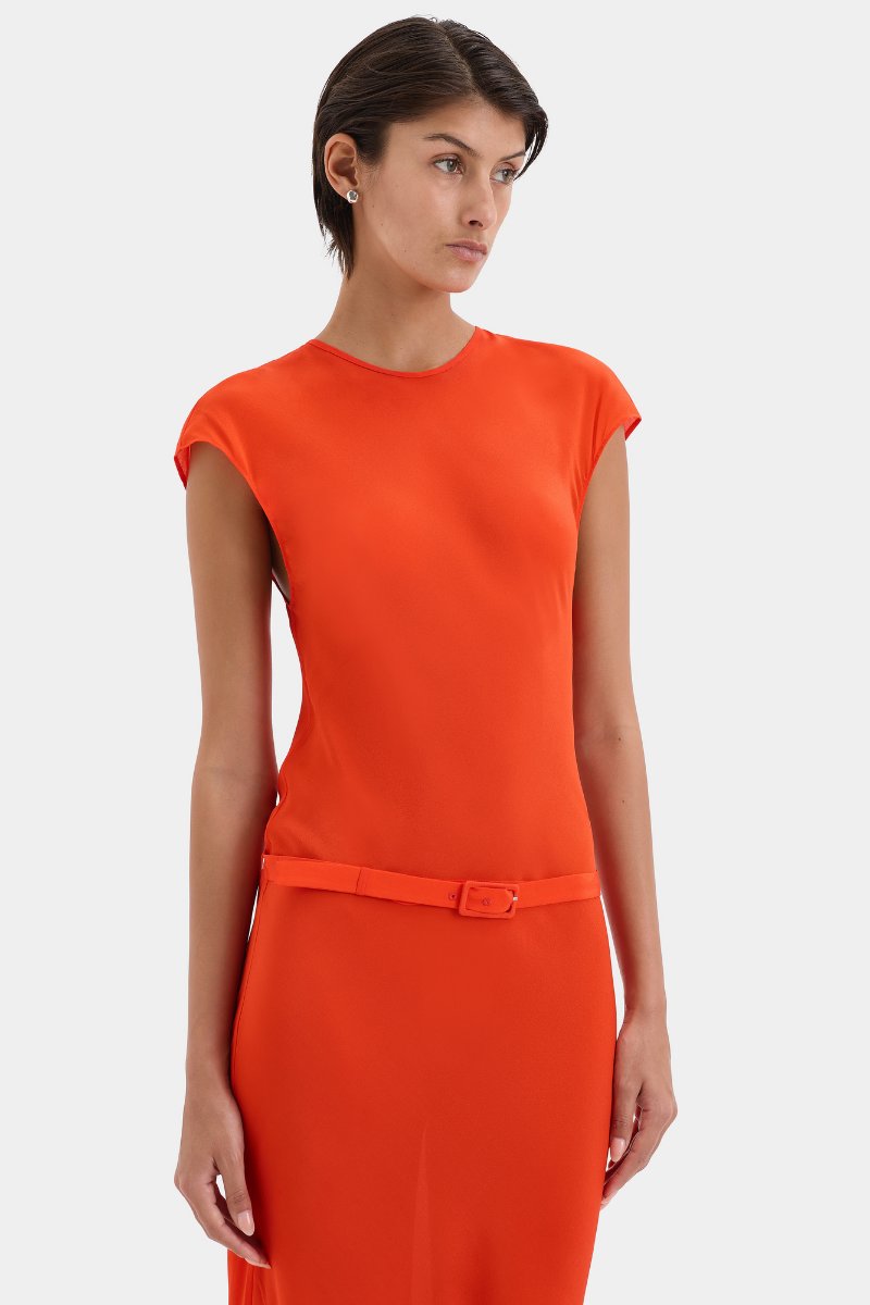 FRESCA BELTED MIDI DRESS-TANGERINE Midi Dress SIR.