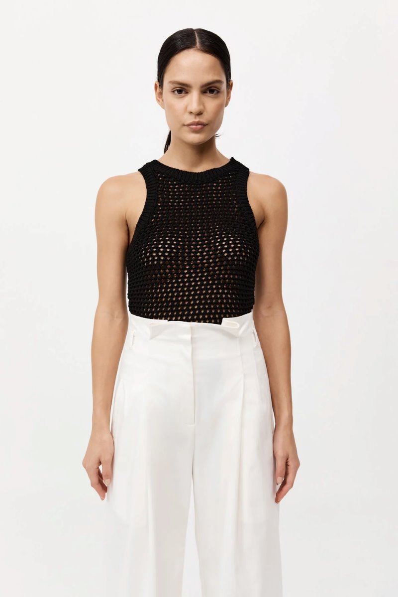 COTTON CROCHET TANK-BLACK Tops ST AGNI