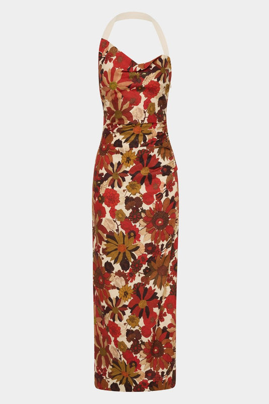 CASTELLA GATHERED MIDI DRESS-FLORA ROSSO Midi Dress SIR.