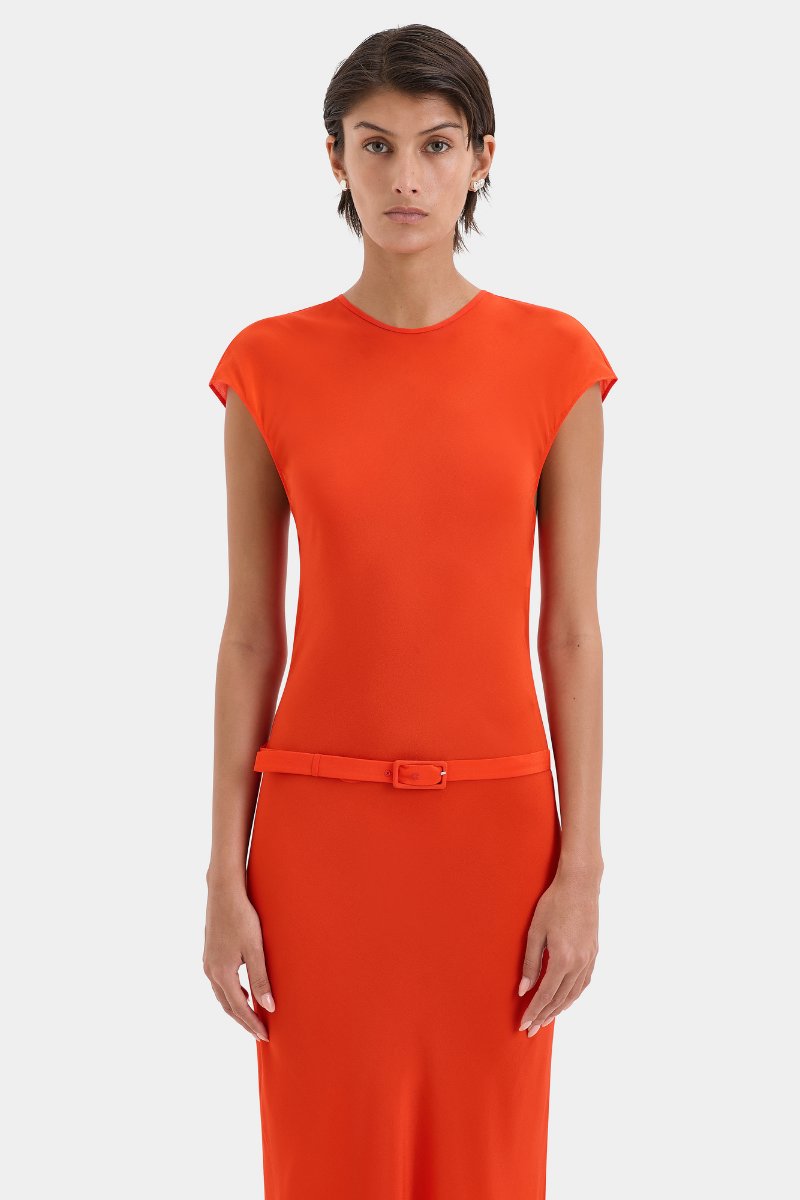 FRESCA BELTED MIDI DRESS-TANGERINE Midi Dress SIR.