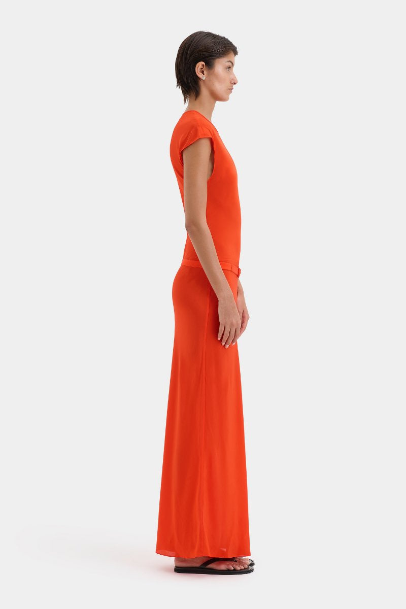 FRESCA BELTED MIDI DRESS-TANGERINE Midi Dress SIR.