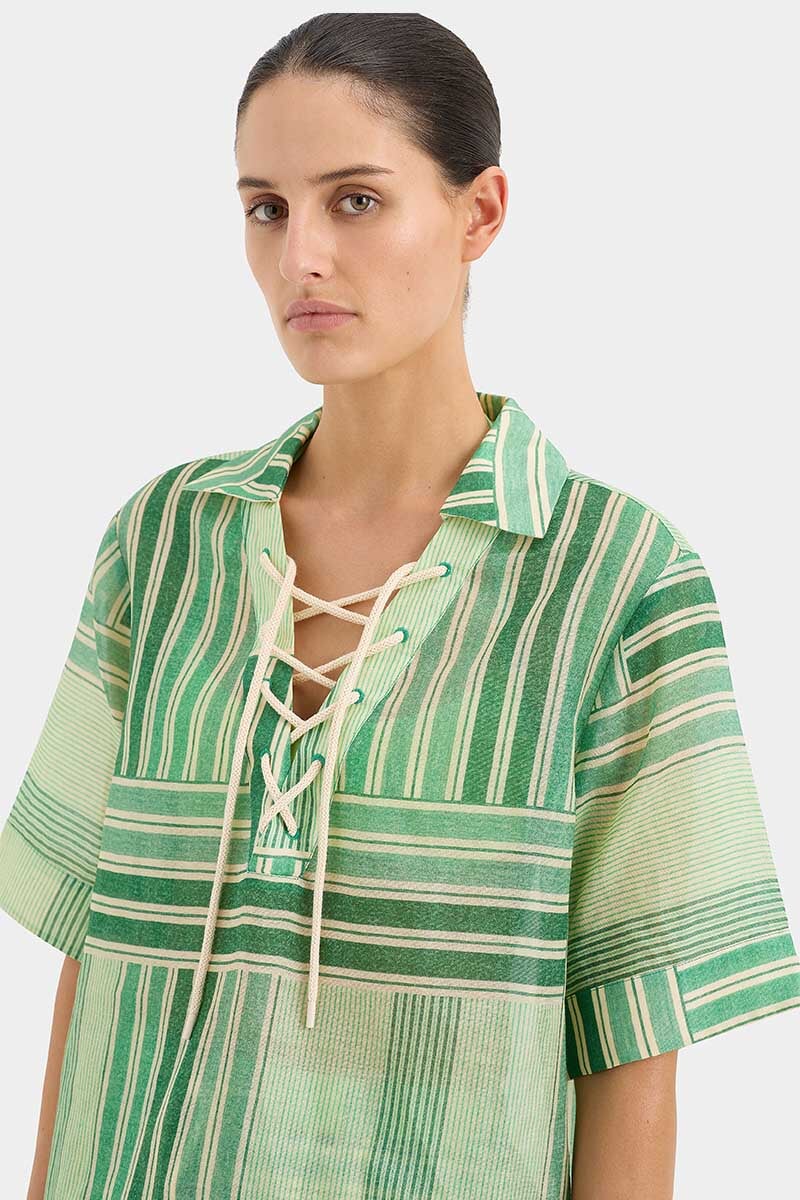 MARISOL CORDED SHIRT-GREEN PATCHWORK STRIPE Tops SIR.
