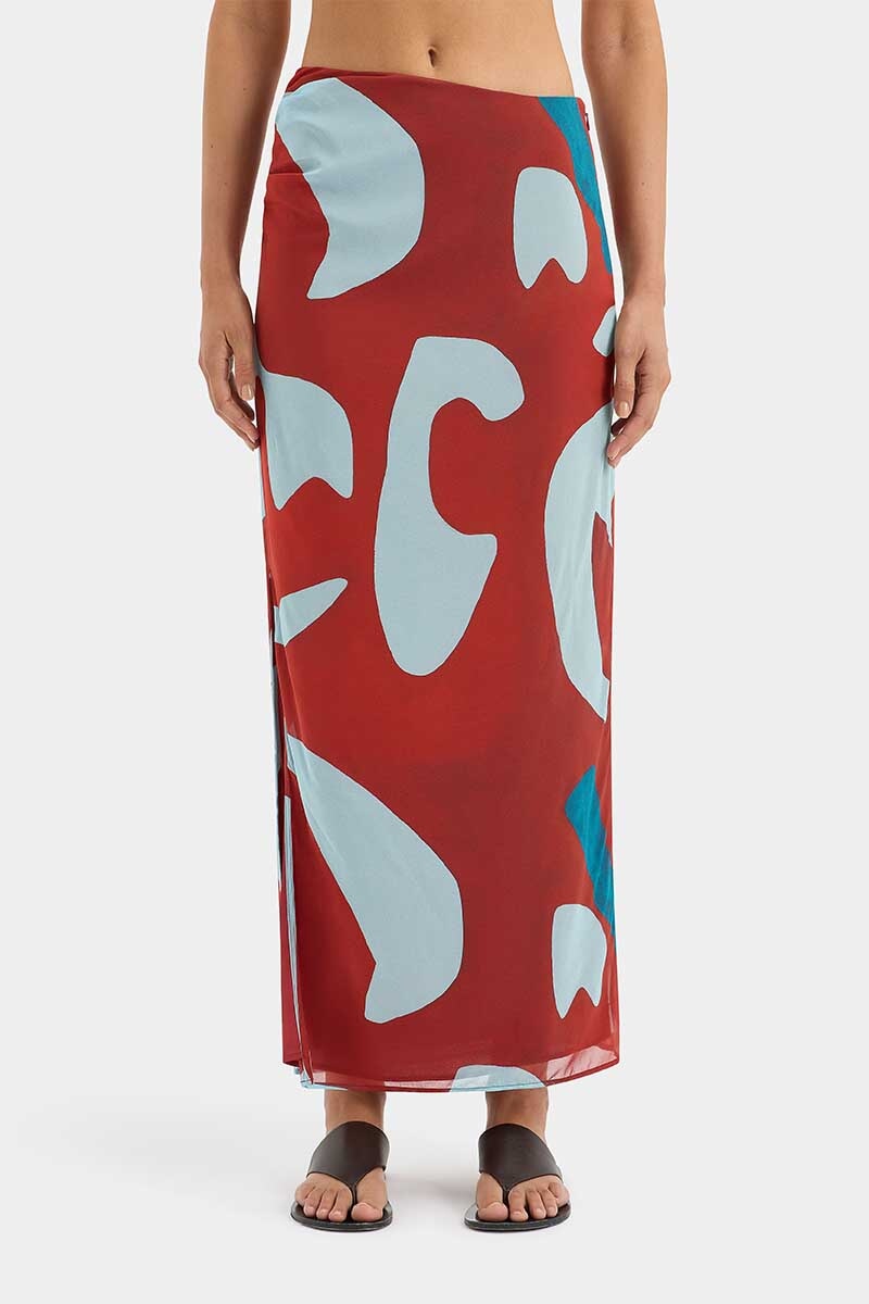 FRANKIE GATHERED MIDI SKIRT-RUBY REFLECTION Skirts SIR.