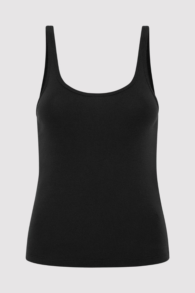 ORGANIC COTTON SLIM SCOOP TANK-JET BLACK Tops ST AGNI