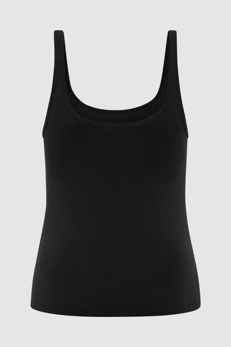 ORGANIC COTTON SLIM SCOOP TANK-JET BLACK Tops ST AGNI