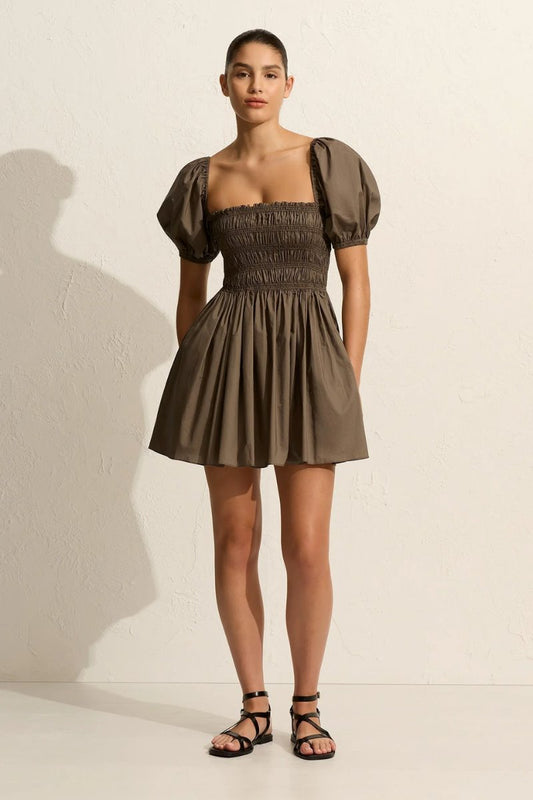 SHIRRED PEASANT MINI DRESS-BIRCH Mini Dress Matteau 