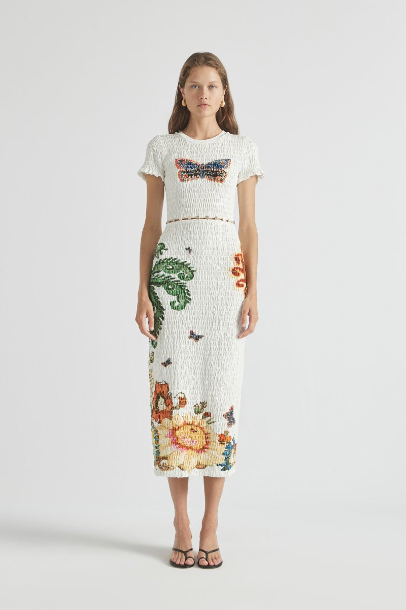 HOME OF THE ART SHIRRED LONG DRESS-LAPIS Midi Dress ANTIPODEAN