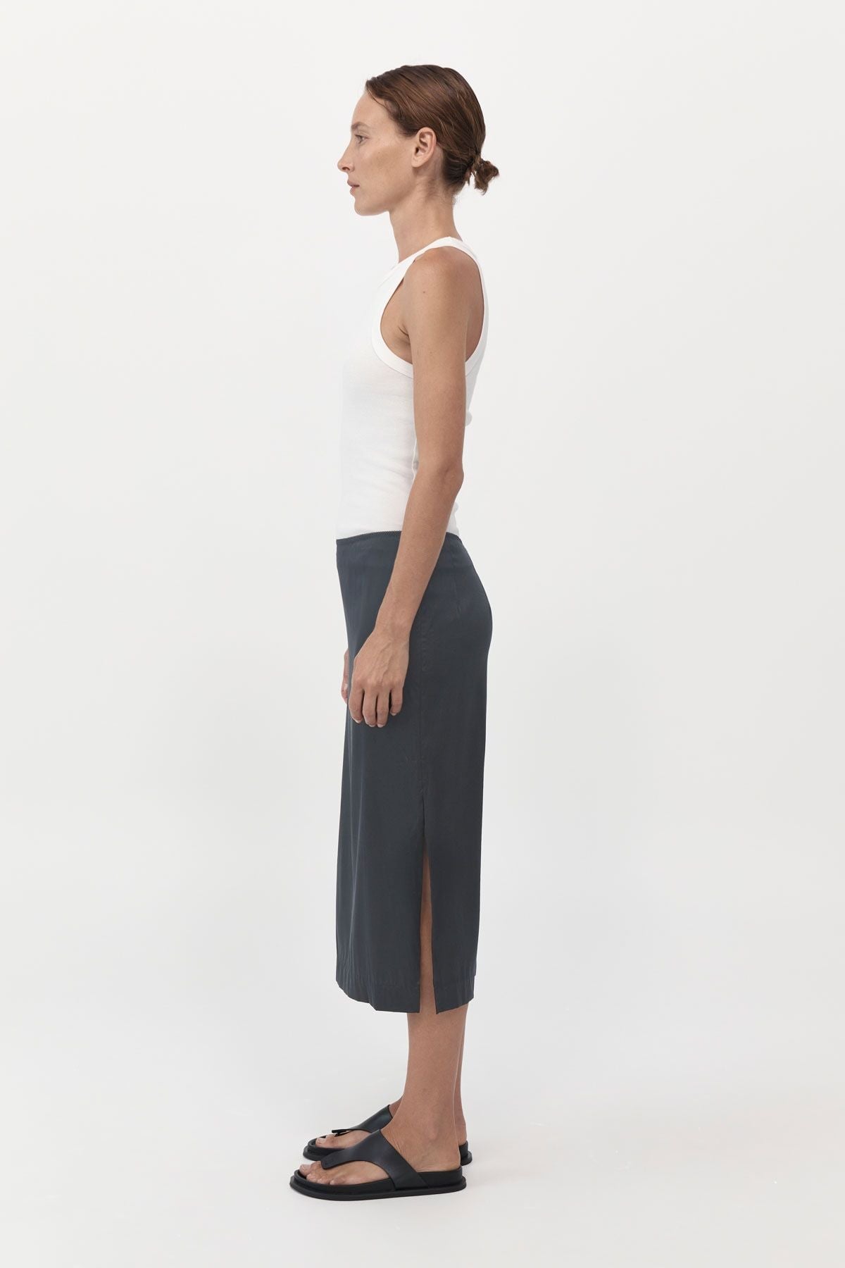 SOFT SILK MIDI SKIRT-WASHED BLACK Skirts ST AGNI