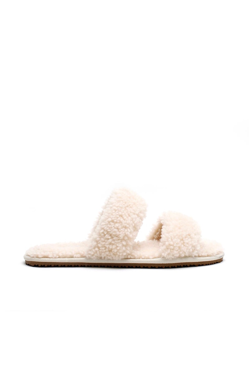 DOUBLE STRAP SHEARLING-CREAM Shoes LA TRIBE