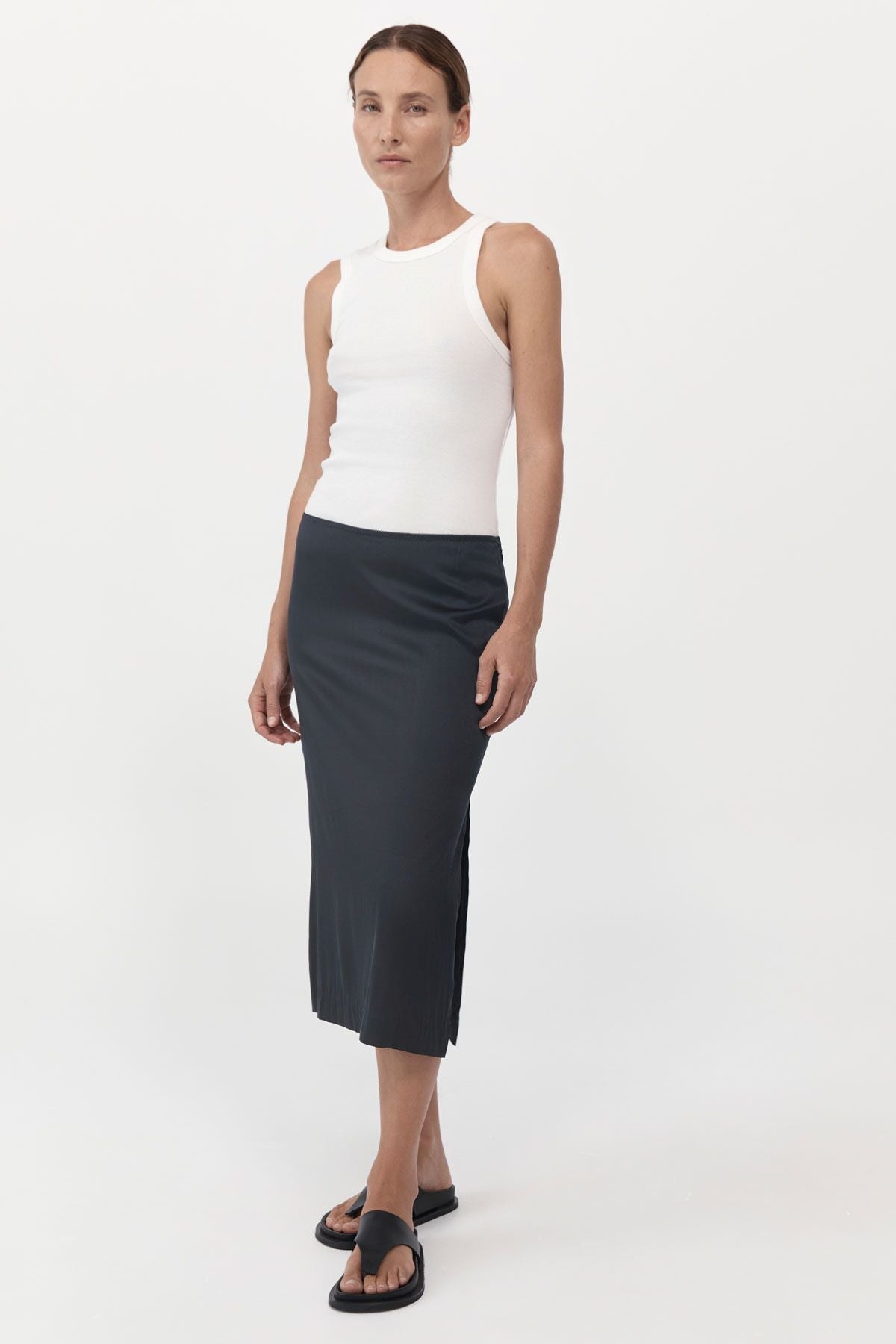 SOFT SILK MIDI SKIRT-WASHED BLACK Skirts ST AGNI