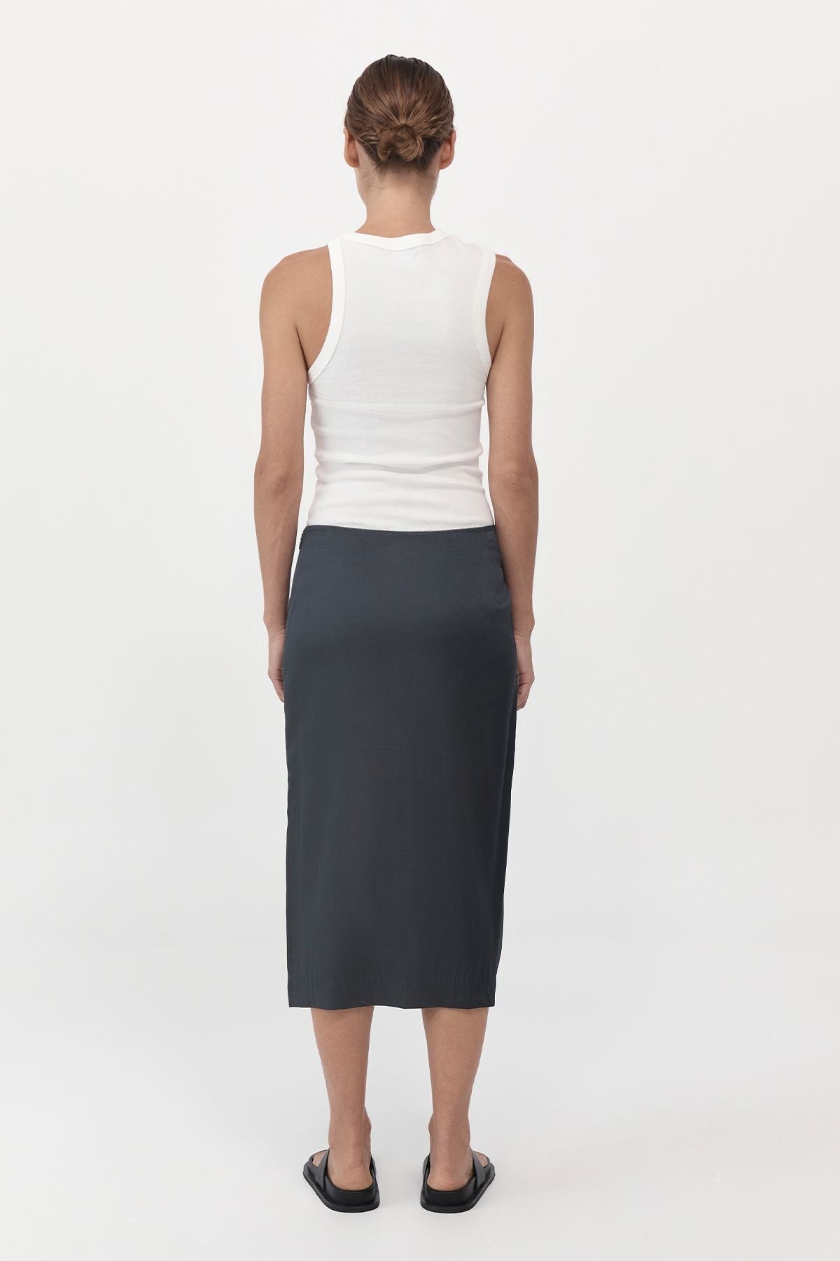 SOFT SILK MIDI SKIRT-WASHED BLACK Skirts ST AGNI
