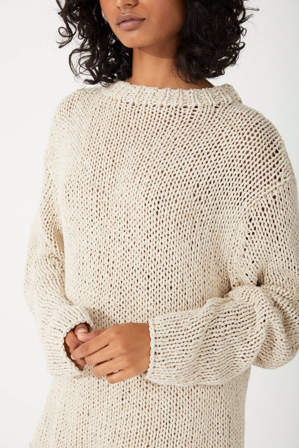SAND LINEN COTTON BLEND HAND KNIT JUMPER-SAND Knitwear Zulu and Zephyr