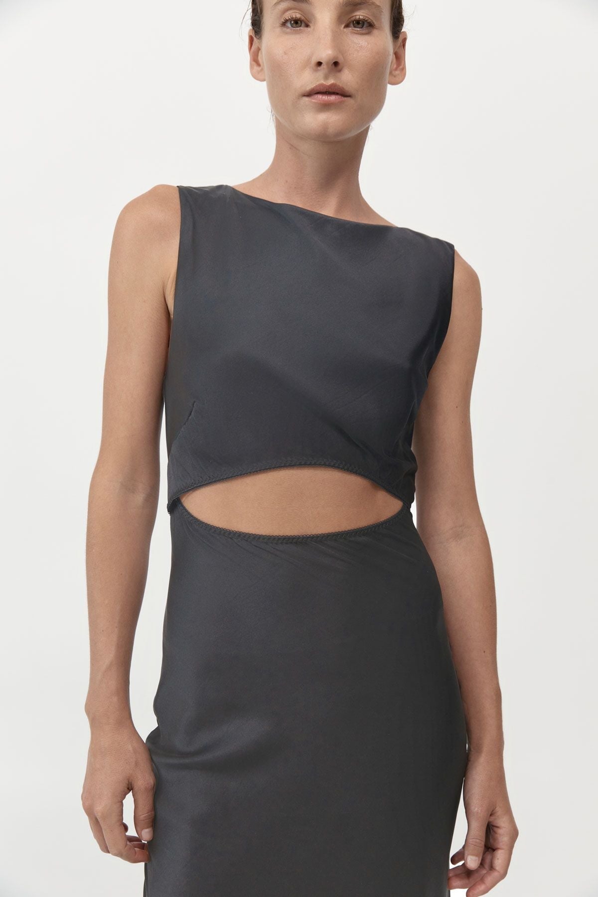 SOFT SILK CUT OUT DRESS-WASHED BLACK Dress ST AGNI